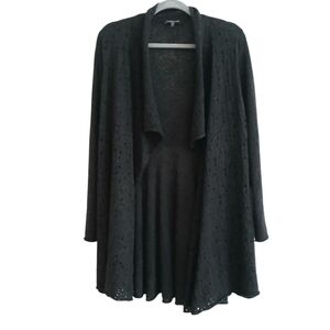EILEEN FISHER 100% Merino Wool Crochet Open Front Cardigan Women's PL Gray Italy
